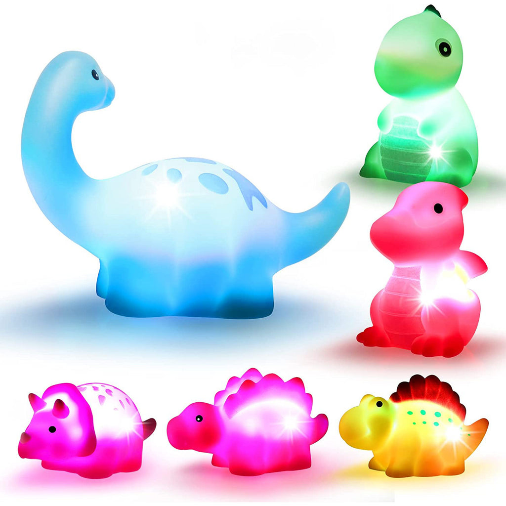 6 Pcs/Pack Dinosaur Bath Toys Light-Up