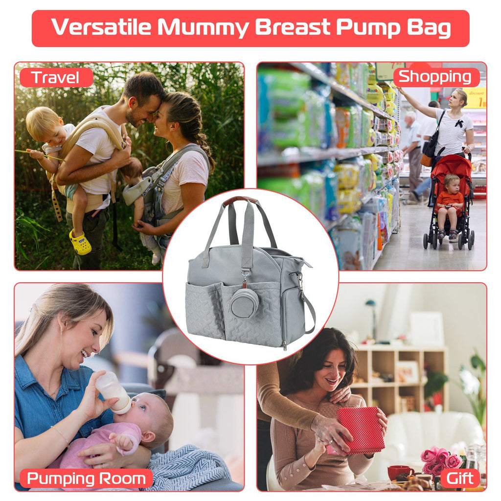 Breast Pump Bag Diaper Tote Bag with Detachable Shoulder Strap Side Pocket Free Baby Bibs Compatible with Spectra S1 S2 Medela