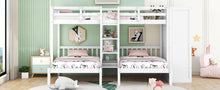 Load image into Gallery viewer, Full-Over-Twin-Twin Bunk Bed with Shelves, Wardrobe and Mirror, White