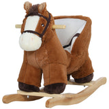 Qaba Baby Rocking Horse, Plush Animal Rocker with Sound, Wooden Base Seat Safety Belt, for Ages 18-36 Months, Brown