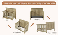 Load image into Gallery viewer, Traditional Farmhouse Style 4-in-1 Full Size Convertible Crib - Converts to Toddler Bed, Daybed and Full-Size Bed, Stone Gray