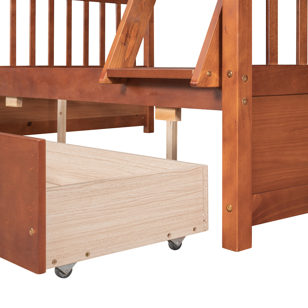 Twin-Over-Full Bunk Bed with Ladders and Two Storage Drawers (Walnut) { old sku:LT000165AAD}