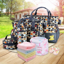 Load image into Gallery viewer, 5PCS Baby Nappy Diaper Bags Set Mummy Diaper Shoulder Bags w/ Nappy Changing Pad Insulated Pockets Travel Tote Bags