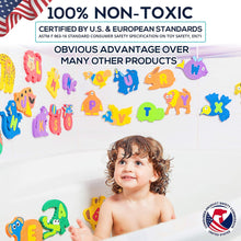 Load image into Gallery viewer, Non Toxic Foam Bath Toys 52 Items Premium Educational Floating Bathtub Preschool Alphabet Letters Animals Fun Bathing for Baby Toddlers Kids Girls Boys Set 26 Puzzles