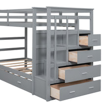 Load image into Gallery viewer, Twin Over Twin Bunk Bed with Trundle and Staircase,Gray