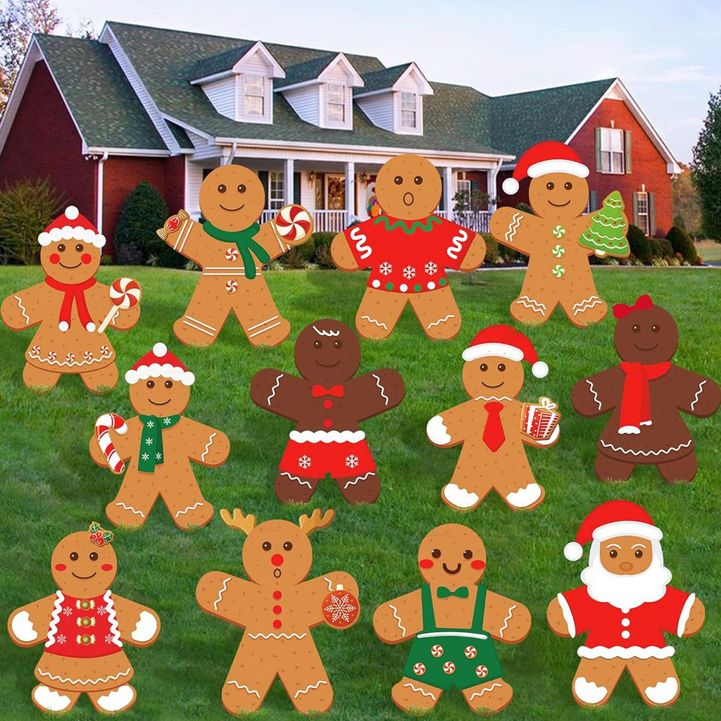 Christmas Gingerbread Yard Sign Xmas Gingerbread Man Shaped Lawn Garden Signboard Christmas Outdoor Yard Signs Decor for Holiday Pathway Patio Garden Party Decoration Supplies