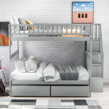 Load image into Gallery viewer, Full over Full Bunk Bed with Two Drawers and Storage, Gray