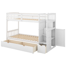 Load image into Gallery viewer, Twin over Full/Twin Bunk Bed, Convertible Bottom Bed, Storage Shelves and Drawers, White