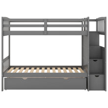 Load image into Gallery viewer, Twin over Full/Twin Bunk Bed, Convertible Bottom Bed, Storage Shelves and Drawers, Gray