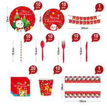 Load image into Gallery viewer, Christmas 10-piece set   Set Party Supplies Snowman Disposable Tableware Paper Plates and Napkins Banners Plastic tablecloths Cutlery Serves 60 for Merry Christmas Party Home Indoor Outdoor Decor