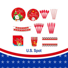 Load image into Gallery viewer, Christmas 10-piece set   Set Party Supplies Snowman Disposable Tableware Paper Plates and Napkins Banners Plastic tablecloths Cutlery Serves 60 for Merry Christmas Party Home Indoor Outdoor Decor