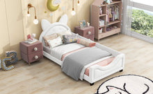 Load image into Gallery viewer, Teddy Fleece Twin Size Upholstered Daybed with Carton Ears Shaped Headboard, White