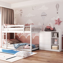 Load image into Gallery viewer, Twin over Twin Bunk Bed with 4 Drawers and 3 Shelves-White
