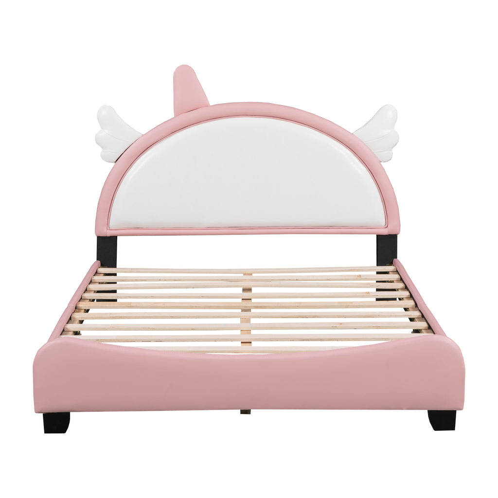 Cute Full size Upholstered Bed With Unicorn Shape Headboard