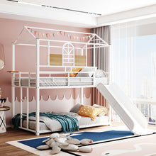 Load image into Gallery viewer, Twin Over Twin Metal Bunk Bed ,Metal Housebed With Slide,Three Colors Available.(White with White Slide)(OLD SKU :LP000095AAK)