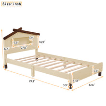 Load image into Gallery viewer, Twin Size Wood Platform Bed with House-shaped Headboard and Motion Activated Night Lights (Cream+Walnut)