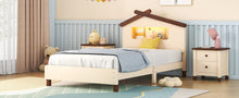 Load image into Gallery viewer, Twin Size Wood Platform Bed with House-shaped Headboard and Motion Activated Night Lights (Cream+Walnut)