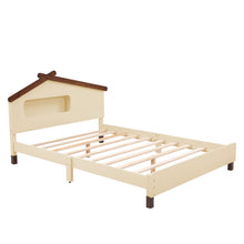 Load image into Gallery viewer, Full Size Wood Platform Bed with House-shaped Headboard and Motion Activated Night Lights (Cream+Walnut)