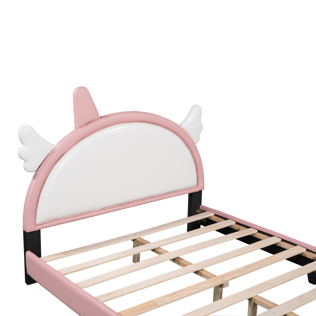 Cute Full size Upholstered Bed With Unicorn Shape Headboard