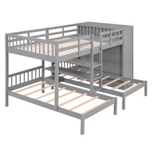 Load image into Gallery viewer, Full-Over-Twin-Twin Bunk Bed with Shelves, Wardrobe and Mirror, Gray