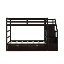 Load image into Gallery viewer, Twin-Over-Twin Bunk Bed with Twin Size Trundle and 3 Storage Stairs,Espresso