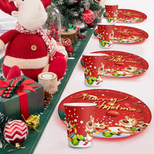 Load image into Gallery viewer, 30Pcs Christmas Party Tableware Set 7 and 9 Inch Elk Claus Paper Plates 3.5 Inch Paper Cup Cute Xmas Disposable Cups for Xmas Holiday Dinner Supplies