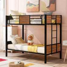 Load image into Gallery viewer, Twin-over-twin bunk bed modern style steel frame bunk bed with safety rail