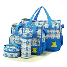 Load image into Gallery viewer, 5PCS Baby Nappy Diaper Bags Set Mummy Diaper Shoulder Bags w/ Nappy Changing Pad Insulated Pockets Travel Tote Bags