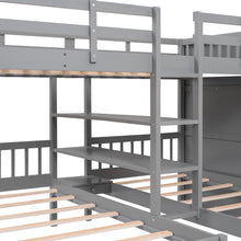 Load image into Gallery viewer, Full-Over-Twin-Twin Bunk Bed with Shelves, Wardrobe and Mirror, Gray