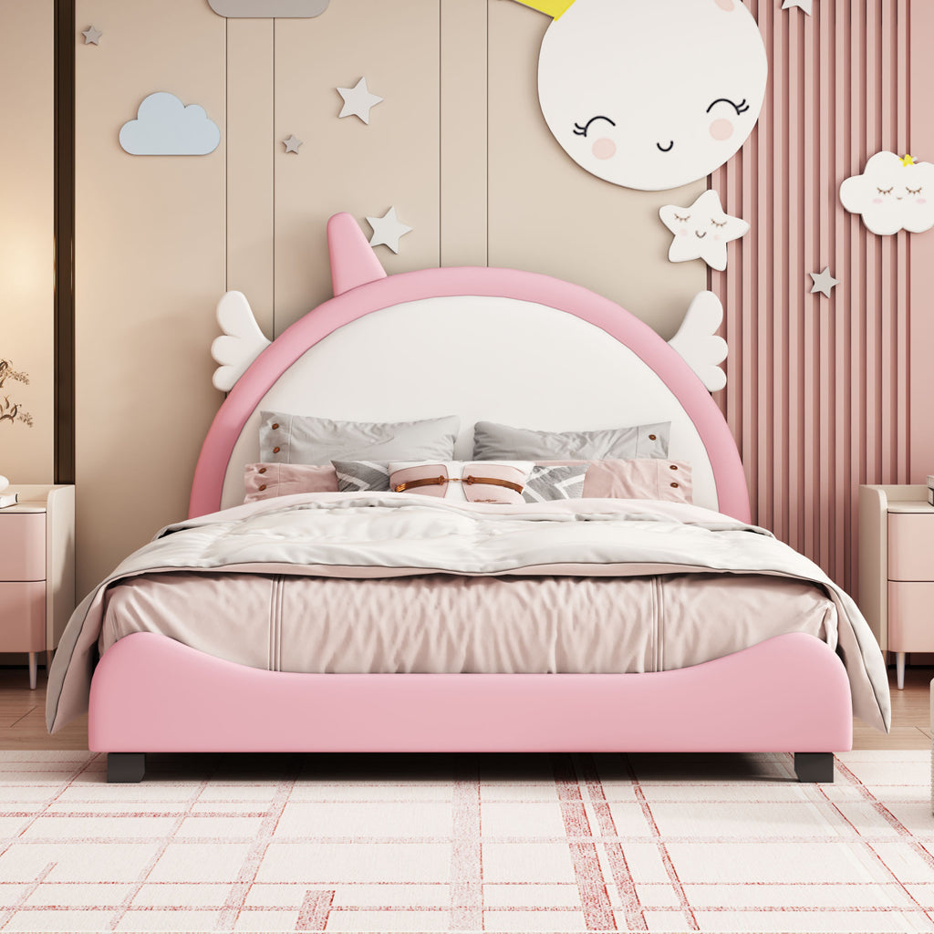 Cute Full size Upholstered Bed With Unicorn Shape Headboard