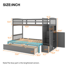 Load image into Gallery viewer, Twin over Full/Twin Bunk Bed, Convertible Bottom Bed, Storage Shelves and Drawers, Gray