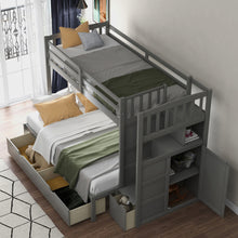 Load image into Gallery viewer, Twin over Full/Twin Bunk Bed, Convertible Bottom Bed, Storage Shelves and Drawers, Gray