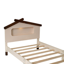 Load image into Gallery viewer, Twin Size Wood Platform Bed with House-shaped Headboard and Motion Activated Night Lights (Cream+Walnut)