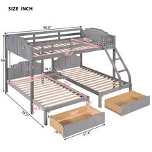 Load image into Gallery viewer, Full Over Twin &amp; Twin Bunk Bed, Velvet Triple Bunk Bed with Drawers and Guardrails, Gray