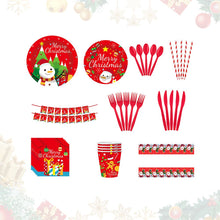 Load image into Gallery viewer, Christmas 10-piece set   Set Party Supplies Snowman Disposable Tableware Paper Plates and Napkins Banners Plastic tablecloths Cutlery Serves 60 for Merry Christmas Party Home Indoor Outdoor Decor