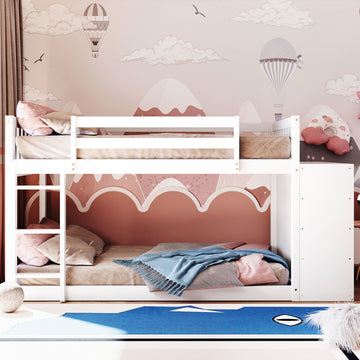 Twin over Twin Bunk Bed with 4 Drawers and 3 Shelves-White(OLD SKU: LP000067AAK)