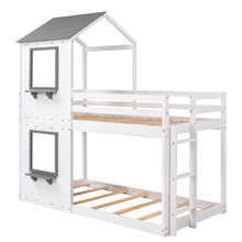 Load image into Gallery viewer, Twin Over Twin Bunk Bed Wood Bed with Roof, Window, Guardrail, Ladder (White)