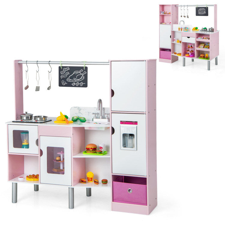 2-in-1 Double-sided Kids Kitchen and Market with Realistic Light and Sound