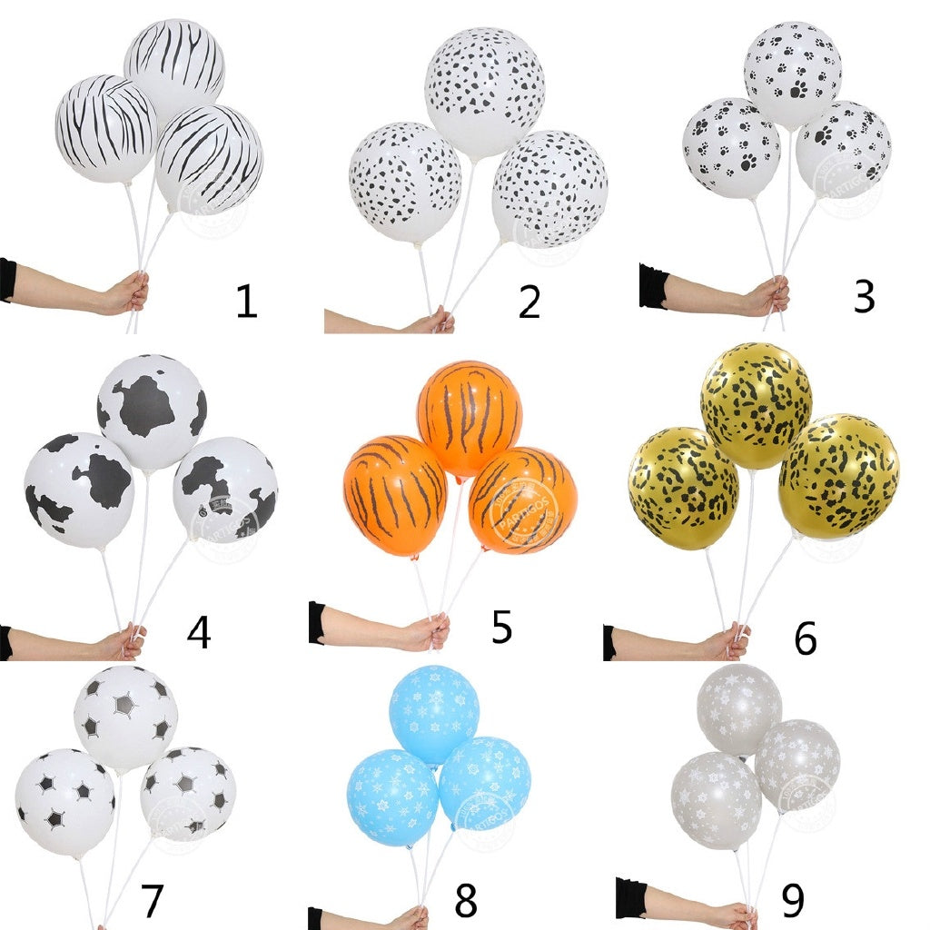 10PCS 12 Inch Animal Cow Tiger Leopard Zebra Paws Printed Round Latex Balloons