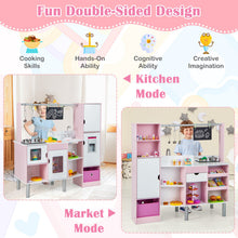 Load image into Gallery viewer, 2-in-1 Double-sided Kids Kitchen and Market with Realistic Light and Sound