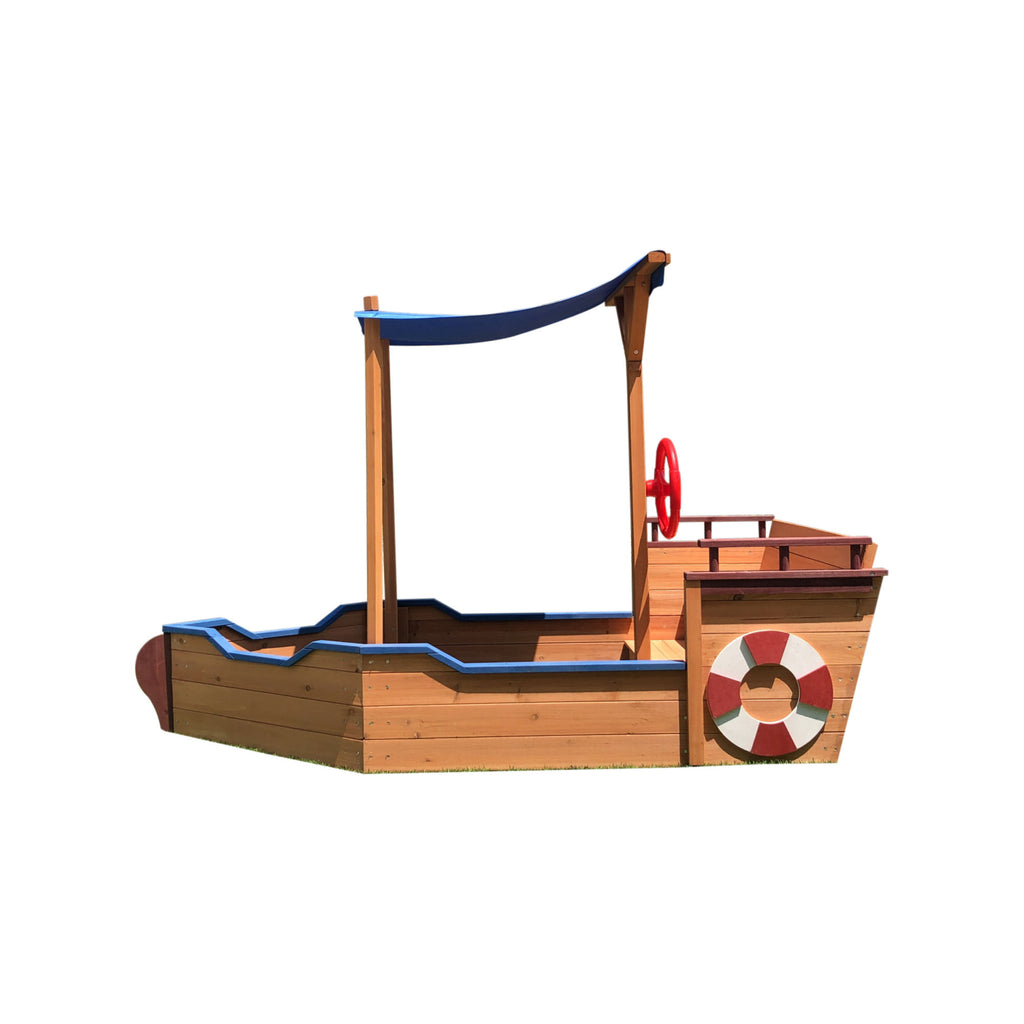 Outsunny Pirate Ship Sandbox with Cover and Rudder