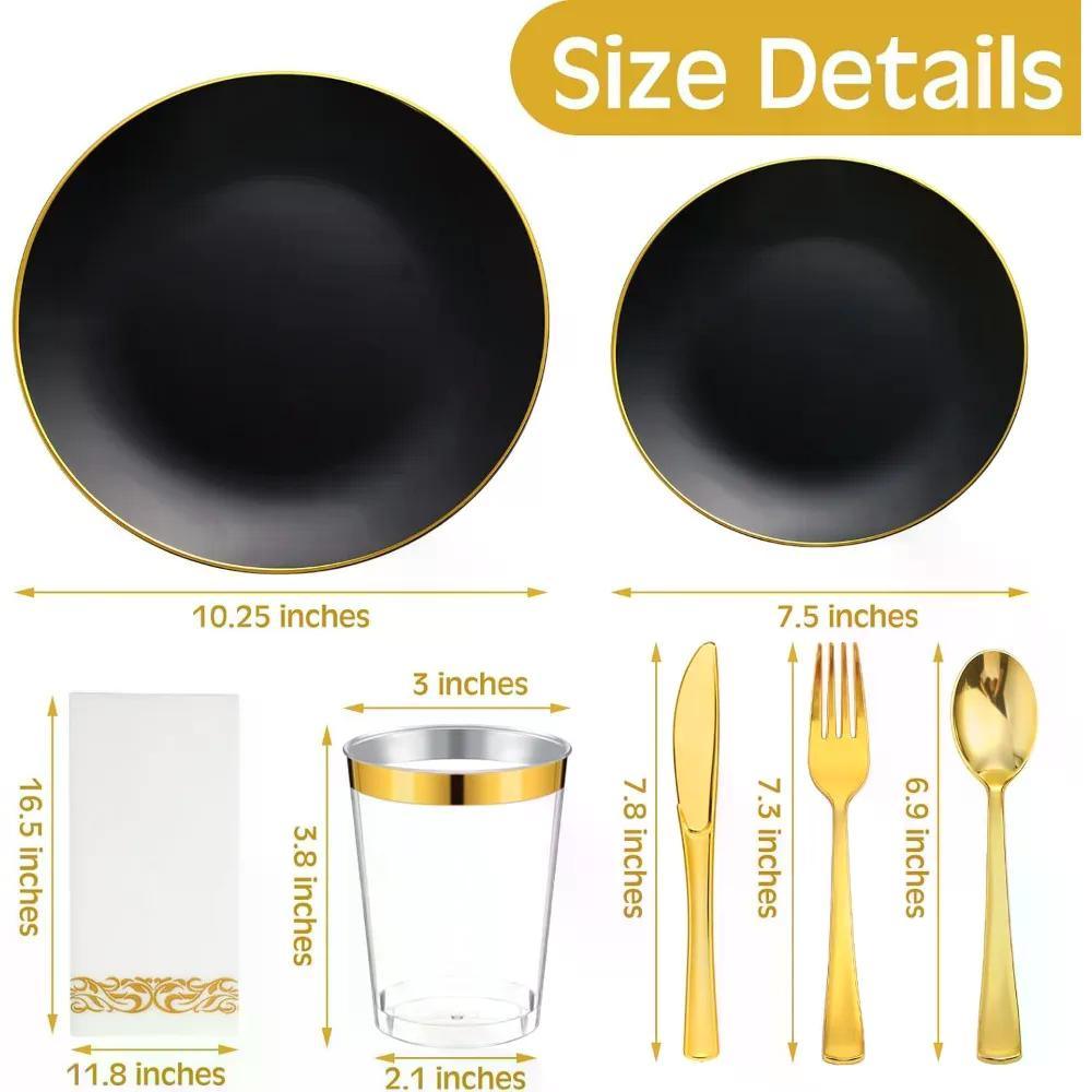 700 Pcs Plastic Dinnerware Set Including Plate, Silverware Set, Cups, Disposable Napkins for Christmas, Thanksgiving, Halloween