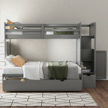 Load image into Gallery viewer, Twin over Full/Twin Bunk Bed, Convertible Bottom Bed, Storage Shelves and Drawers, Gray