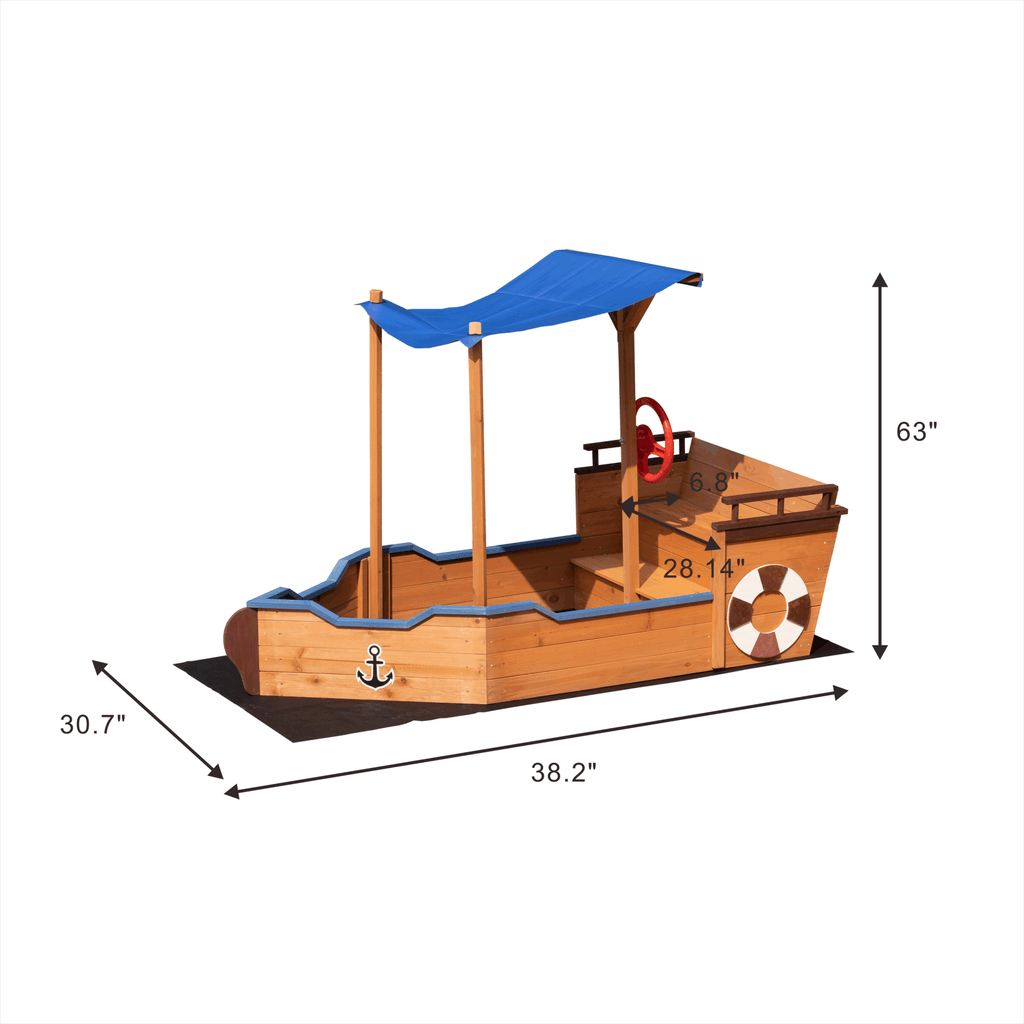 Outsunny Pirate Ship Sandbox with Cover and Rudder