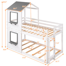 Load image into Gallery viewer, Twin Over Twin Bunk Bed Wood Bed with Roof, Window, Guardrail, Ladder (White)