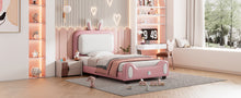 Load image into Gallery viewer, Twin size Upholstered Rabbit-Shape Princess Bed, Twin Size Platform Bed with Headboard and Footboard, White+Pink