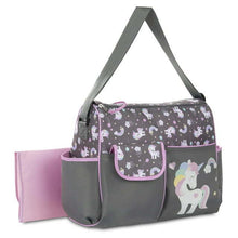 Load image into Gallery viewer, Baby Boom Happy Unicorn Duffle Diaper Bag - Gray Print