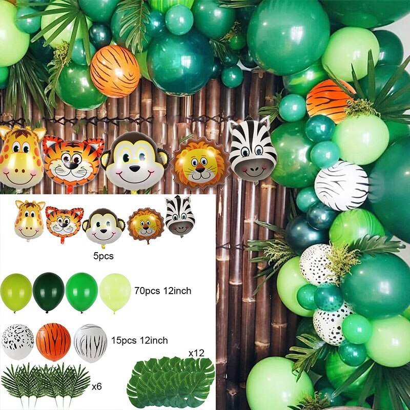 109pcs Jungle Animal Balloons Garland Arch Kit Jungle Safari Party Supplies