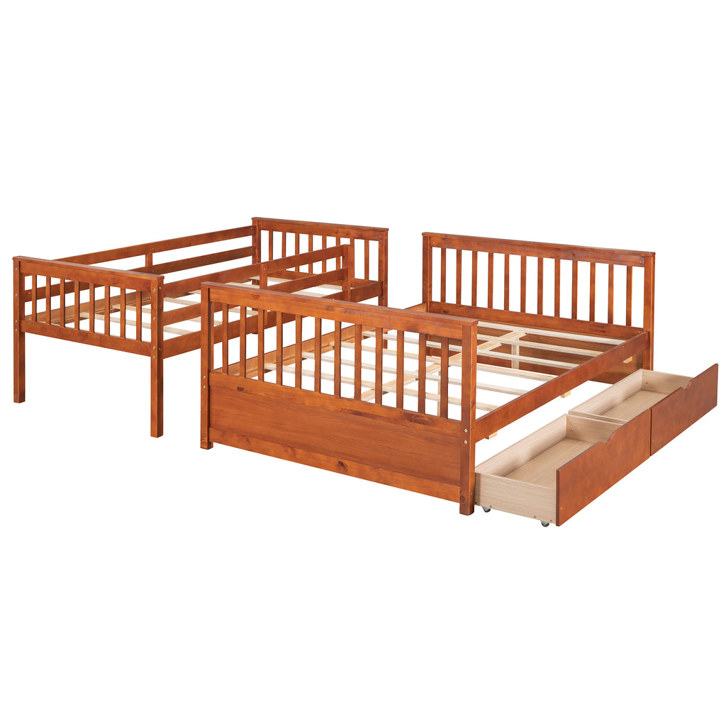 Twin-Over-Full Bunk Bed with Ladders and Two Storage Drawers (Walnut) { old sku:LT000165AAD}