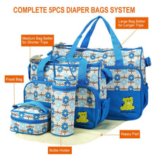 Load image into Gallery viewer, 5PCS Baby Nappy Diaper Bags Set Mummy Diaper Shoulder Bags w/ Nappy Changing Pad Insulated Pockets Travel Tote Bags